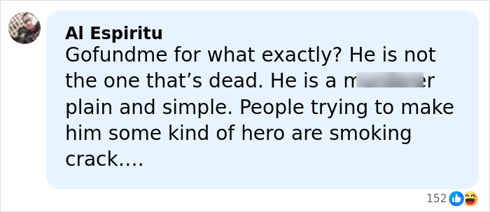 Screenshot of a social media comment criticizing crowdfunding efforts and mentioning making him some kind of hero. Screenshot of a social media comment criticizing crowdfunding efforts and mentioning making him some kind of hero.