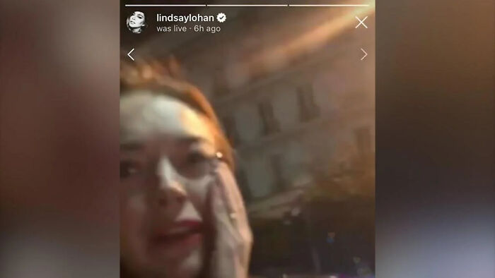 Lindsay Lohan appearing distressed during a live video stream, one of the pop culture moments that made people cringe hard