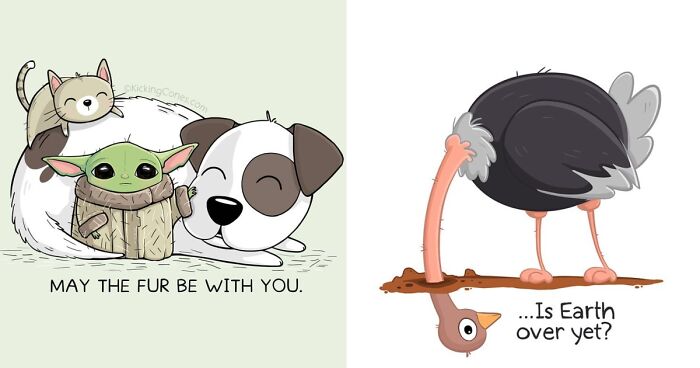 This Artist Makes Wholesome Pun Illustrations Featuring Animals And Objects (32 Pics)