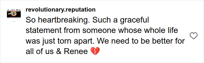 Social media comment expressing heartbreak and support for Renee Good&rsquo;s wife after fatal ICE incident that shook the community.