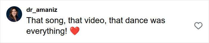 Social media comment praising a viral dance move with heart emoji, highlighting a jaw-dropping moment involving knees kneeing.