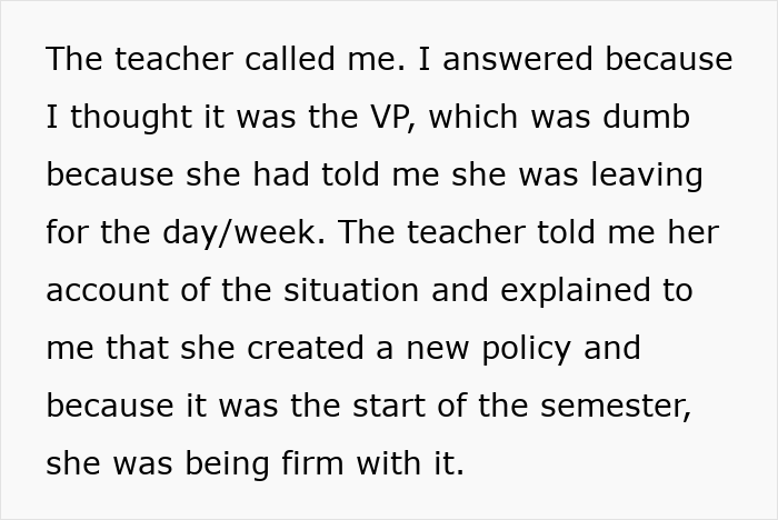 Text excerpt showing a mom&rsquo;s frustration after a teacher ignores her daughter&rsquo;s emergency, highlighting mom rage and teacher conflict.