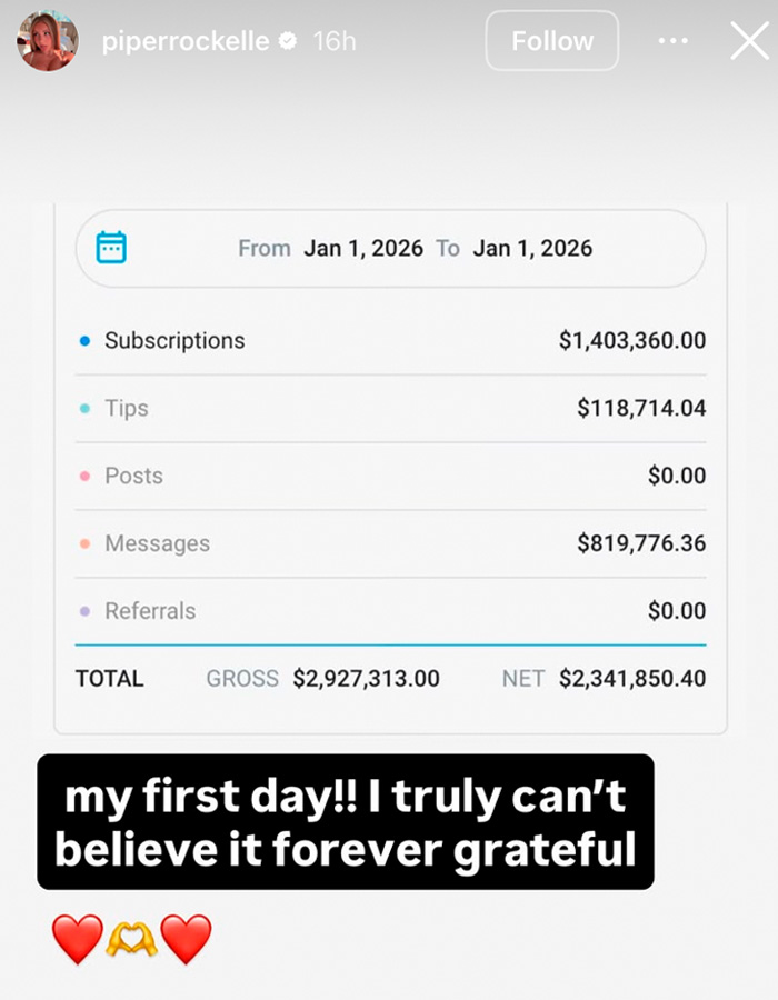Screenshot of teen influencer&rsquo;s app earnings showing over $2 million net income on first day sparking parental concerns discussion.