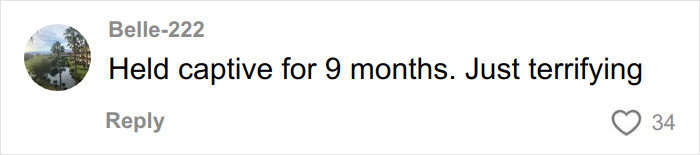 Comment in a social media thread describing a terrifying experience of being held captive for 9 months related to Elizabeth Smart kidnapping case.