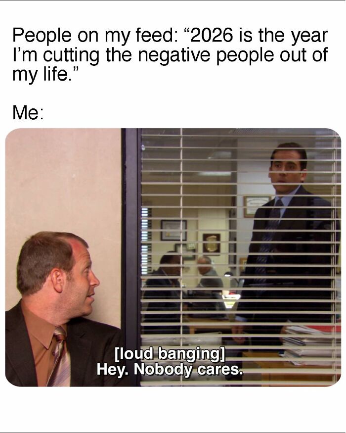 Scene from The Office meme showing two characters with text about cutting negative people, popular meme inspired by the TV series.