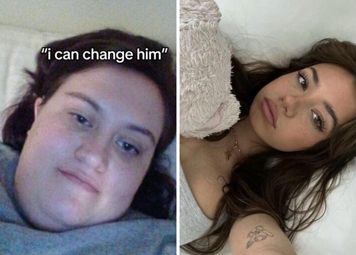 Before and after photos showing how women changed after a breakup, highlighting personal transformation and growth.