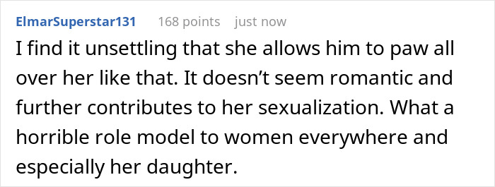 Screenshot of a comment discussing concerns about personal boundaries and role modeling in a social context online.