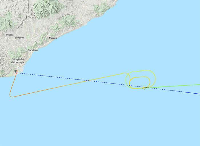 Flight path map showing fighter jets scrambled to escort passenger flight over suspicious WiFi hotspot name.