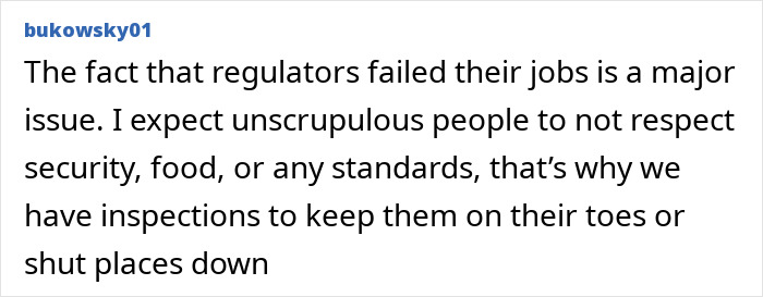Commenter expressing concern over regulator failures and the need for inspections to ensure safety standards in establishments.