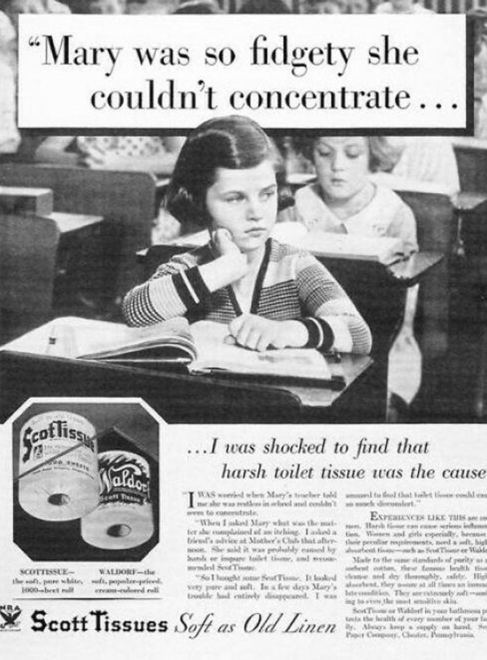 In The 1950s, Students Who Were Constantly Fidgeting Were Suffering From "Harsh Toilet Paper." Now We Attribute The Fidgeting To Adhd And Dose Kids With Adderall