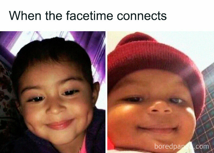 Happy kids smiling on a Facetime call, perfect loving memes to send to your girlfriend to feel appreciated.