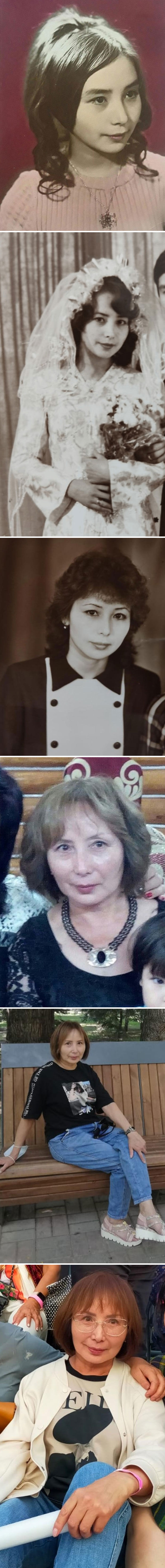 Vertical series of a woman from childhood to older adulthood illustrating life journeys and aging.