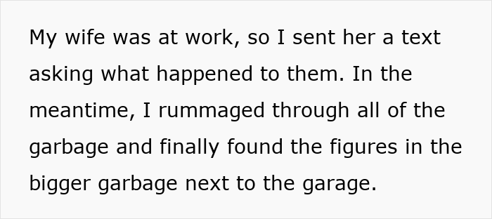 Text about secretly buying Star Wars figures and playing video games after wife bans hobbies, hidden discovery mentioned.