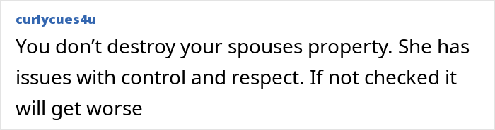 Comment about spouse issues with control and respect in a white text box on a dark background.
