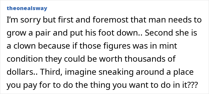 Man secretly plays video games and buys Star Wars figures after wife bans his hobbies at home.