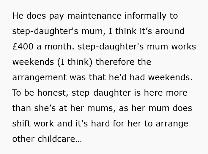 Text excerpt about childcare arrangement struggles, highlighting feeling treated like an unpaid nanny after partner leaves child.