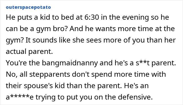 Woman feels treated like unpaid nanny as partner leaves child alone to go to the gym, causing frustration and imbalance in parenting.