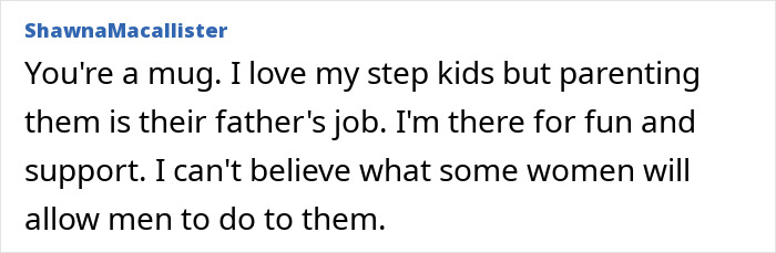 Comment expressing frustration about being treated like an unpaid nanny when partner leaves child to go to the gym.
