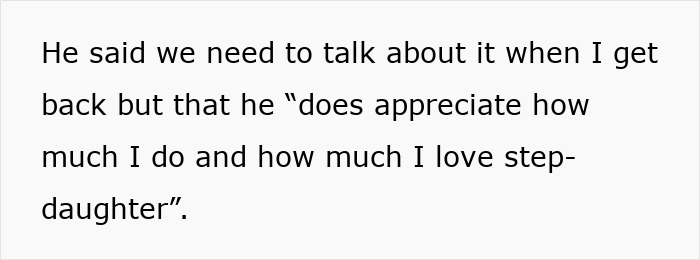 Text excerpt showing a woman feeling treated like an unpaid nanny after her partner leaves their child to go to the gym.