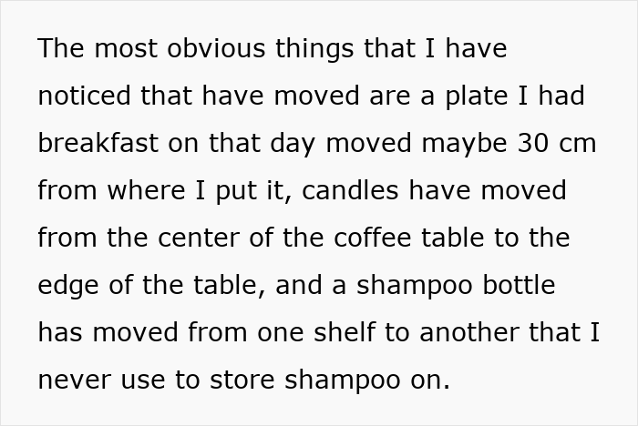 Text describing strange things moving around an apartment, highlighting discoveries related to unusual apartment events.