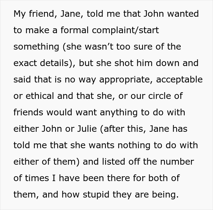 Text excerpt showing a woman refusing to risk her new career over friends needing free advice, revealing their true colors.