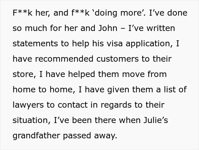 Text excerpt showing frustration as a woman refuses to risk her new career giving free advice to friends.