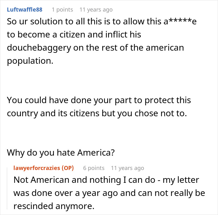 Screenshot of an online discussion where a woman refuses to risk her new career despite pressure from friends needing free advice.