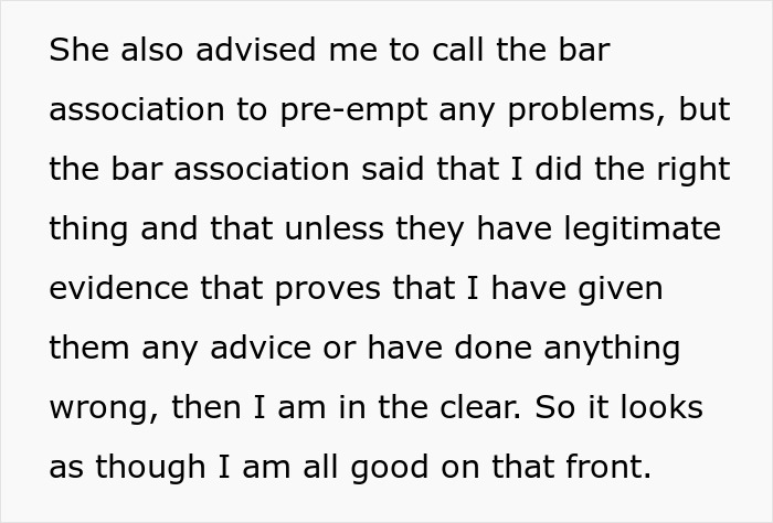 Text discussing a woman protecting her new career by refusing to risk it with free advice to friends.