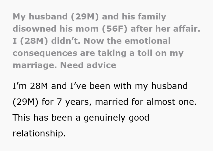 Man feels torn between husband and mother-in-law after secretly helping her, impacting his marriage and family dynamics.