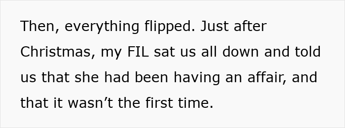 Text excerpt revealing conflict as a man feels torn between his husband and mother-in-law after secretly helping her.