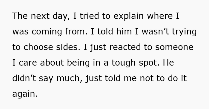 Man feels torn between husband and mother-in-law after secretly helping her, struggling with loyalty and family tension.