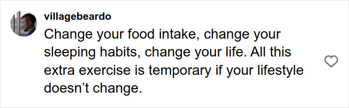 Screenshot of a social media comment discussing lifestyle changes related to fat prison conditions.