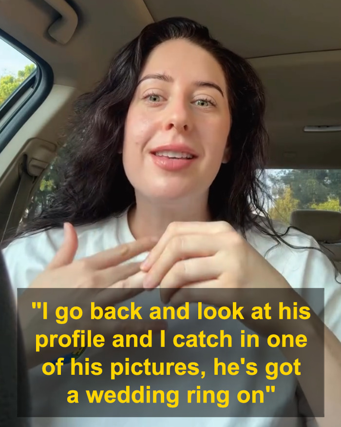 Woman shares shocking discovery after matching with perfect guy on Hinge, revealing unexpected wedding ring in his profile picture.