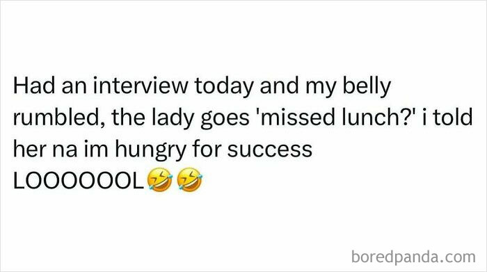 Work meme about a hungry belly during an interview with laughing emojis, showing funny work life moments.