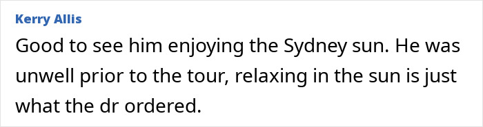 Fan comment praising Yungblud enjoying the Sydney sun before tour, relating to unclothed rock star partying at yacht bash. Fan comment praising Yungblud enjoying the Sydney sun before tour, relating to unclothed rock star partying at yacht bash.