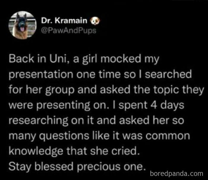 Screenshot of a funny social media post showing a clever revenge story to distract you from your responsibilities.