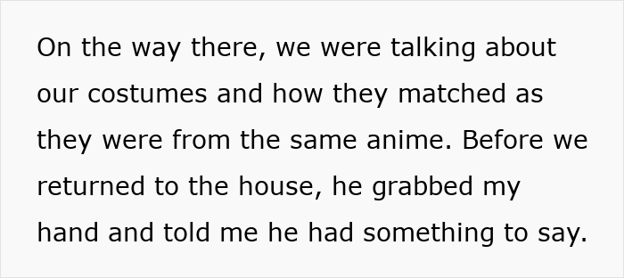 Text excerpt about a boyfriend's confession causing younger sister trouble during a conversation about matching anime costumes.