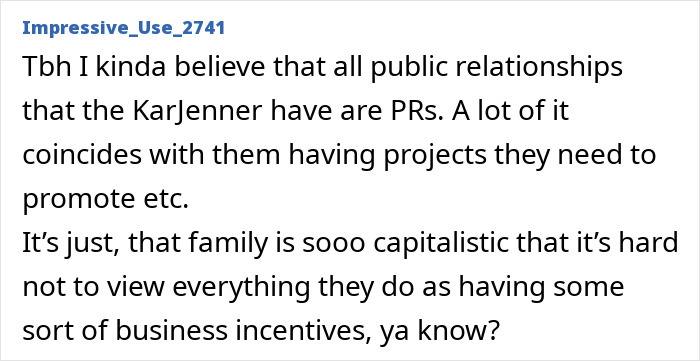 Text post discussing public relationships of the KarJenner family with insights from a body language expert.
