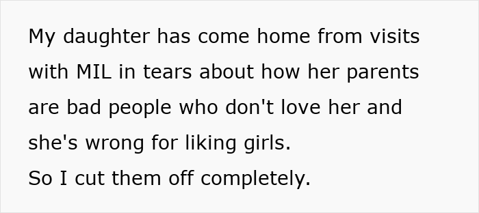 Text on white background about a daughter upset after visits with MIL, describing how MIL and FIL hate family&rsquo;s lifestyle.