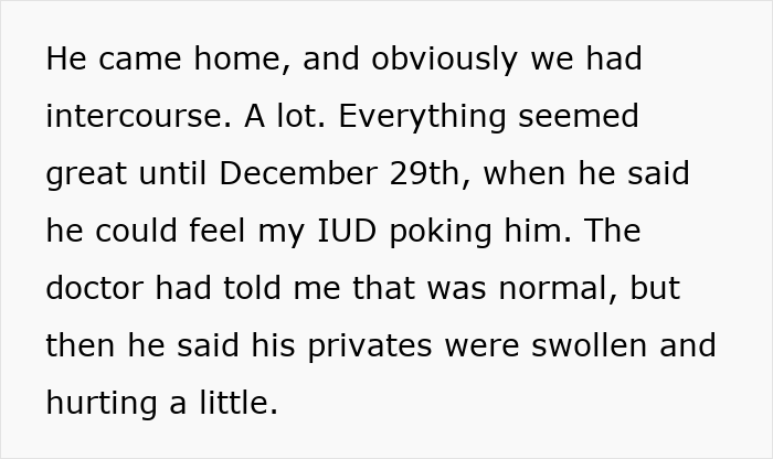 Text block describing a relationship issue with symptoms leading to concerns about chlamydia and boyfriend cheating.