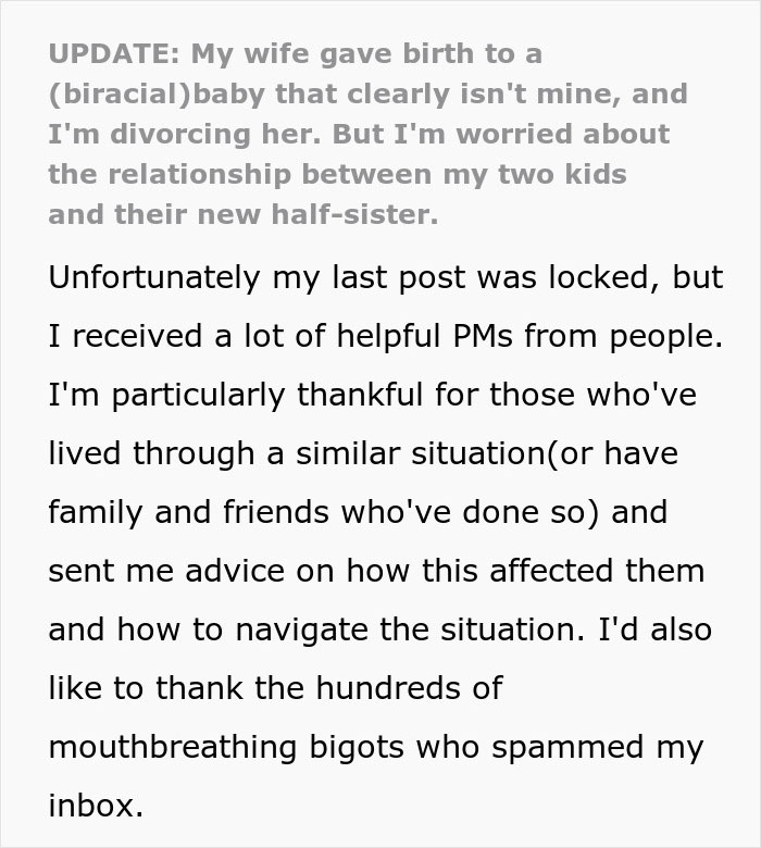 Man worried about wife&rsquo;s secret exposed after giving birth to a black child and asking for help with family struggles.