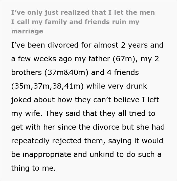 Parentes e amigos do sexo masculino arruínam o casamento de um cara só para ficar com sua ex-mulher e ser cortado de sua vida