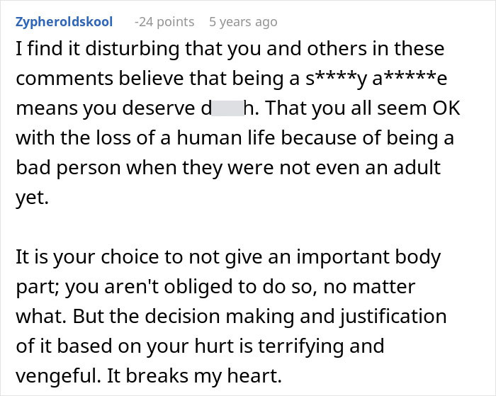 Comment expressing shock at family&rsquo;s audacity to ask for a kidney after betrayal, highlighting pain and heartbreak over the situation.