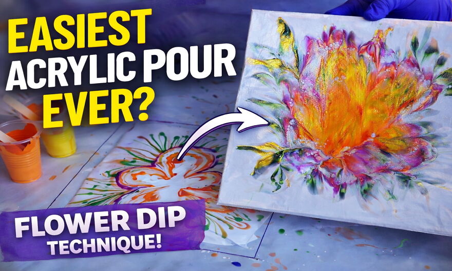 Easiest Acrylic Pour Ever? Flower Dip Technique For Stunning Results! 🌸 Easiest Acrylic Pour Ever? Flower Dip Technique For Stunning Results! 🌸