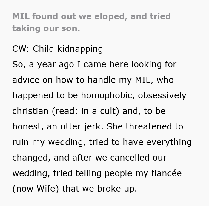 Couple shocked after religious mother-in-law kidnaps their son in revenge for eloping, leading to her arrest and jail time. Couple shocked after religious mother-in-law kidnaps their son in revenge for eloping, leading to her arrest and jail time.