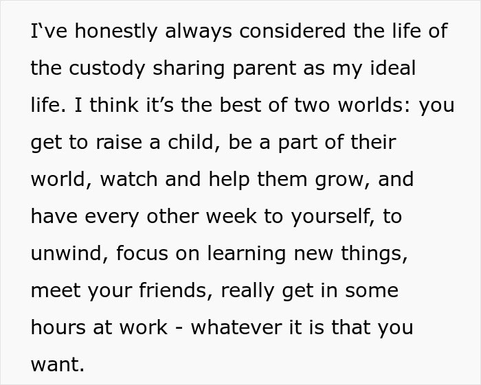 Text excerpt from a woman discussing the pros and cons of platonic co-parenting while considering having a baby with her ex.