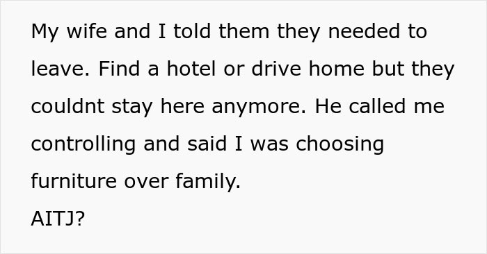 Text showing a sibling kicking out brother and his kids after no consequences parenting causes family conflict.