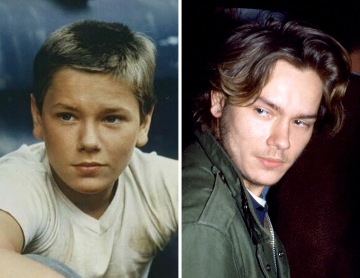 Side-by-side photos of a young and grown man illustrating the heartbreaking downfall of Hollywood child stars.