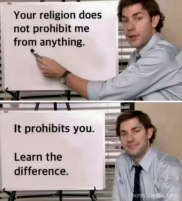 Man pointing to a whiteboard with a relatable meme about religion, illustrating humor in 67 relatable memes that make fun of everything.