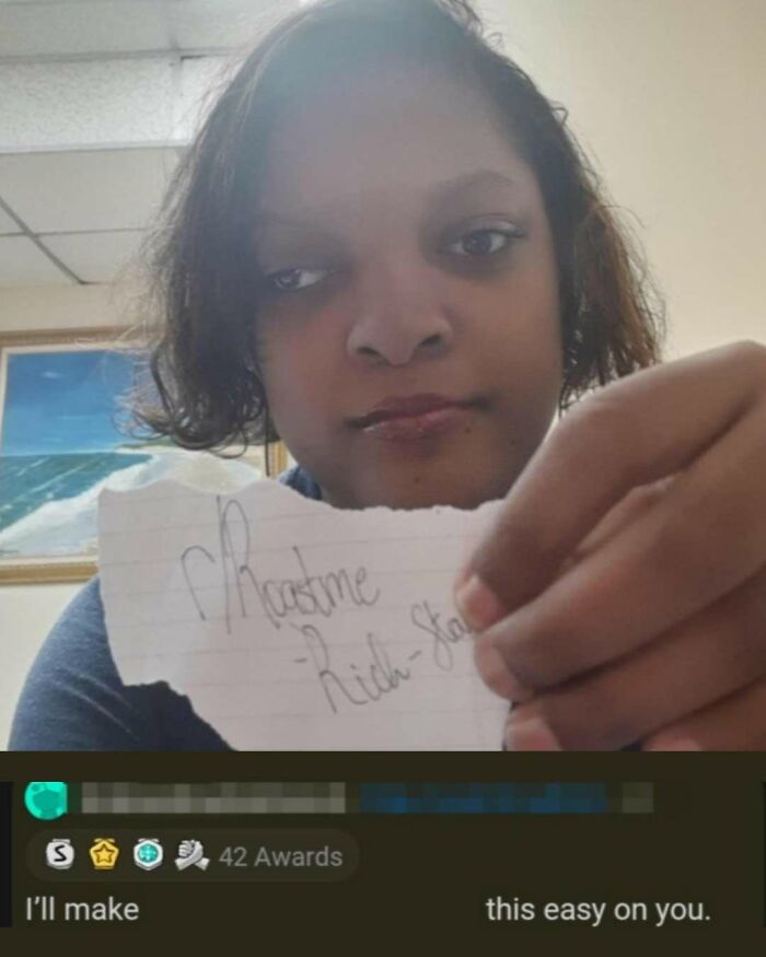 Person holding a note in a casual indoor setting, featured in a collection of random memes that are entertaining and unhinged.